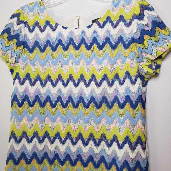 Wanko Zig Zag Crocheted Mini Dress Short Sleeve Bright Colors Size EU 36 - Picture 3 of 9